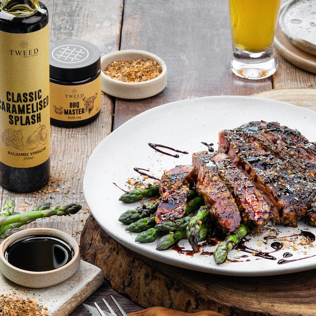 Tweed Real Food Classic Caramelised Splash Balsamic Vinegar Finishing Sauce on Steak
