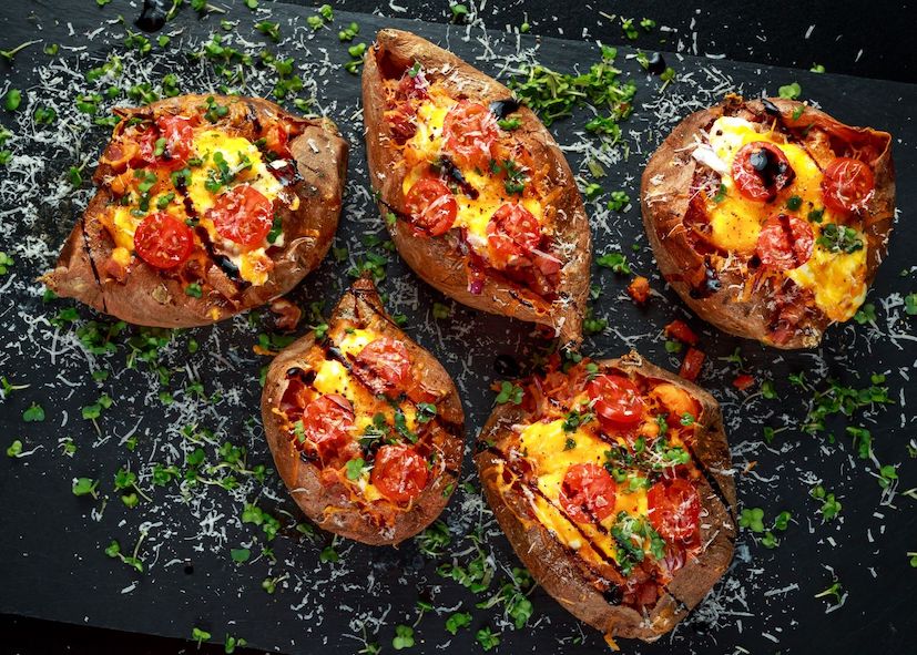 Three Cheese Loaded Sweet Potatoes