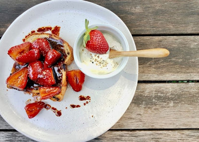 Roasted Balsamic Strawberries on fruit toast