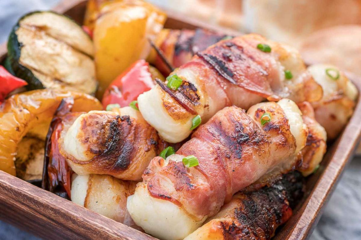 Barbecued Bacon Wrapped Haloumi and Veggies