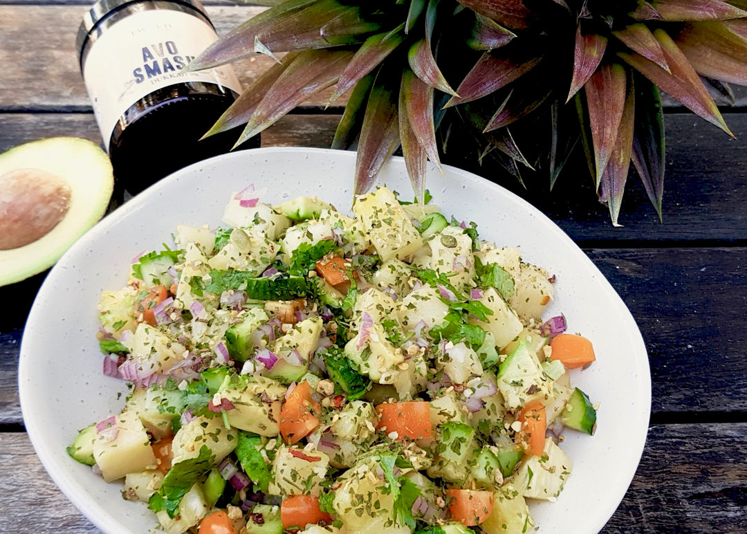 Tweed Real Food Pine Avo Salad with Pina Colada Splash and Avo Smash Dukkah