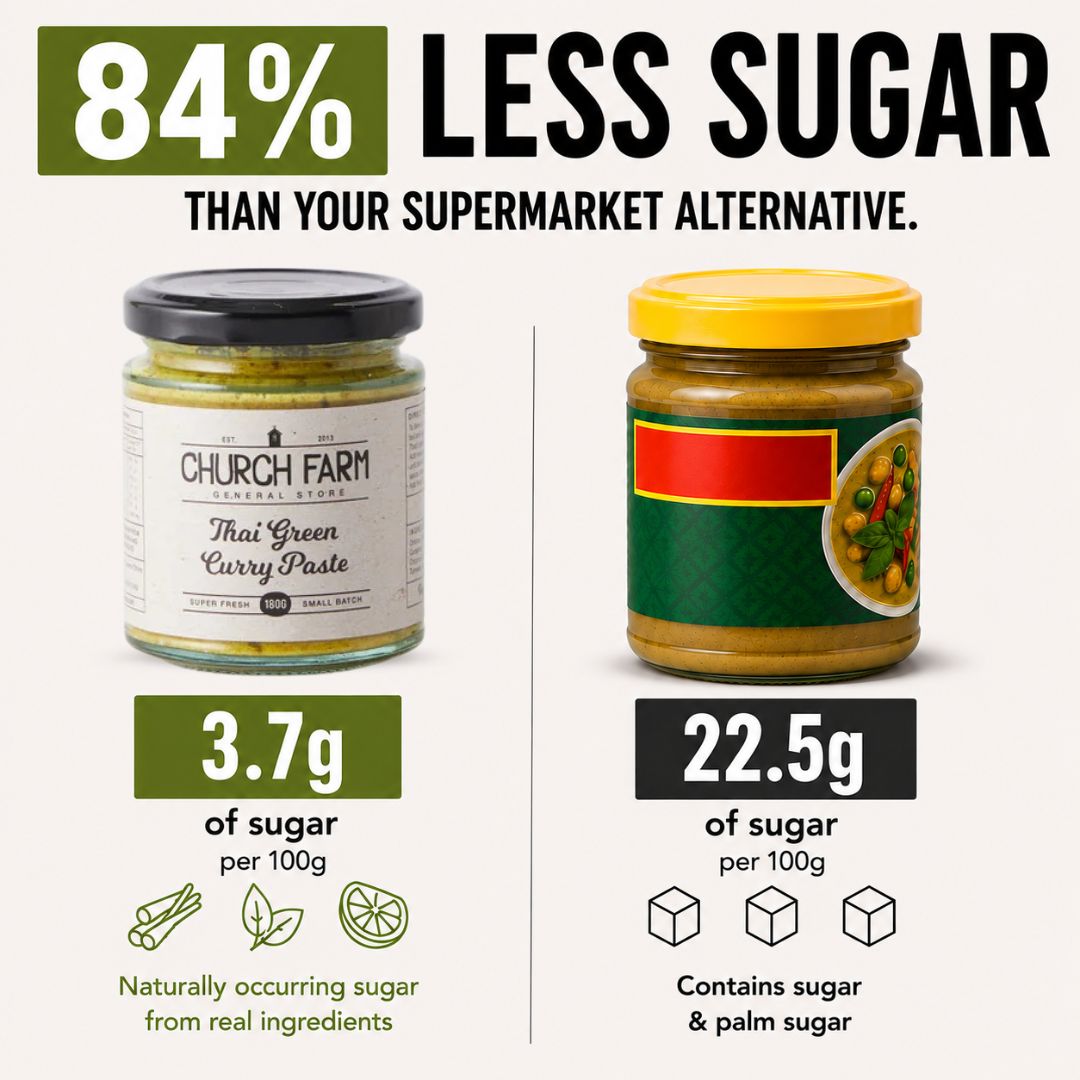 Church Farm Thai Green Curry Paste with 84% less sugar than a supermarket alternative