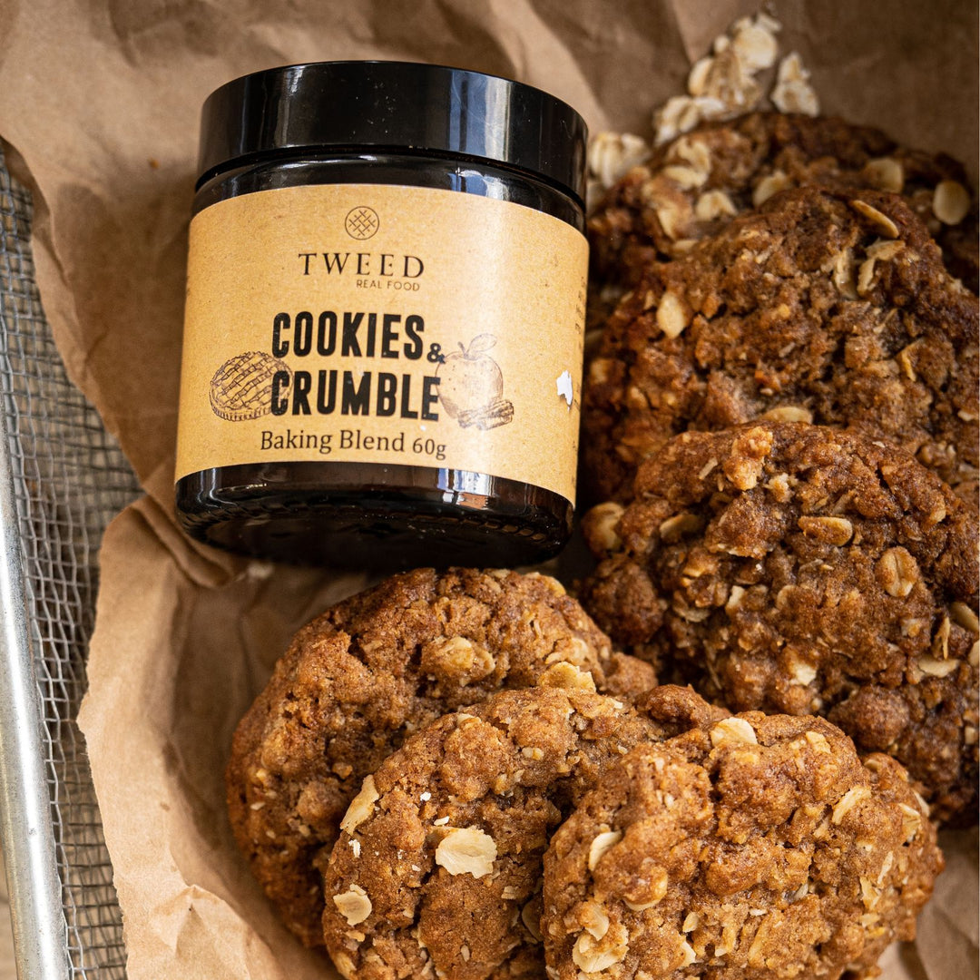 Anzac cookies made with Tweed Real Food Cookies and Crumble Baking Blend