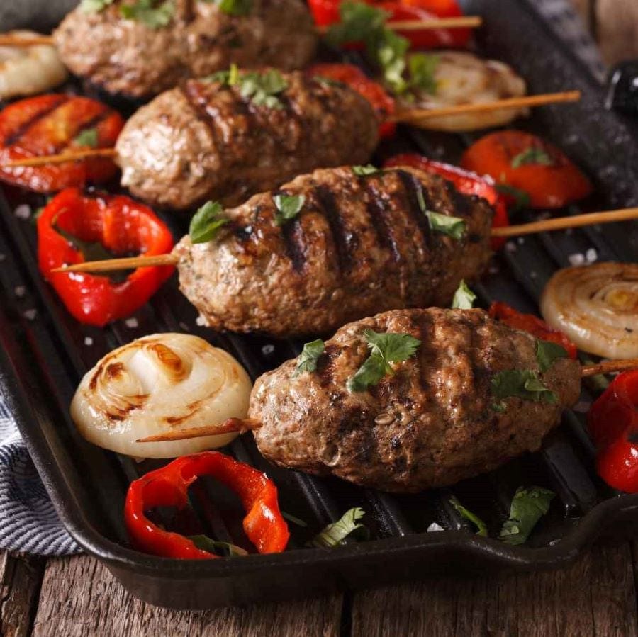 Barbecued lamb kebabs with Tweed Real Food Smokey Bacon Splash balsamic vinegar