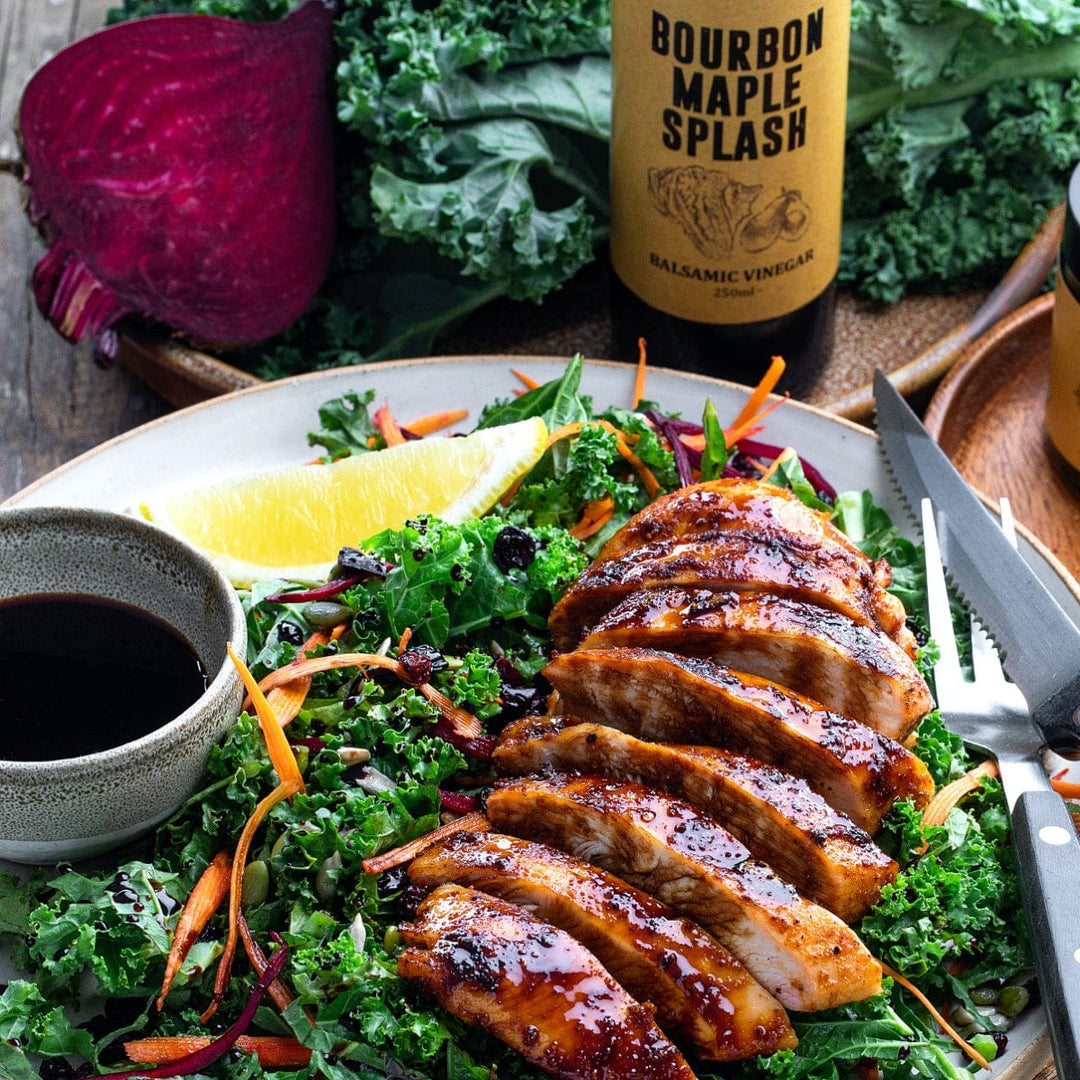 Tweed Real Food Bourbon Maple Splash Balsamic Vinegar Crunchy Kale Chicken Salad