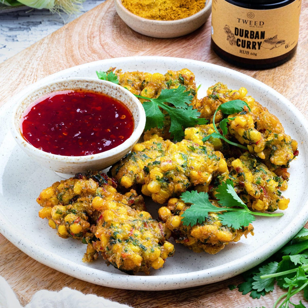 Tweed Real Food Durban Curry Rub Corn Pakoras