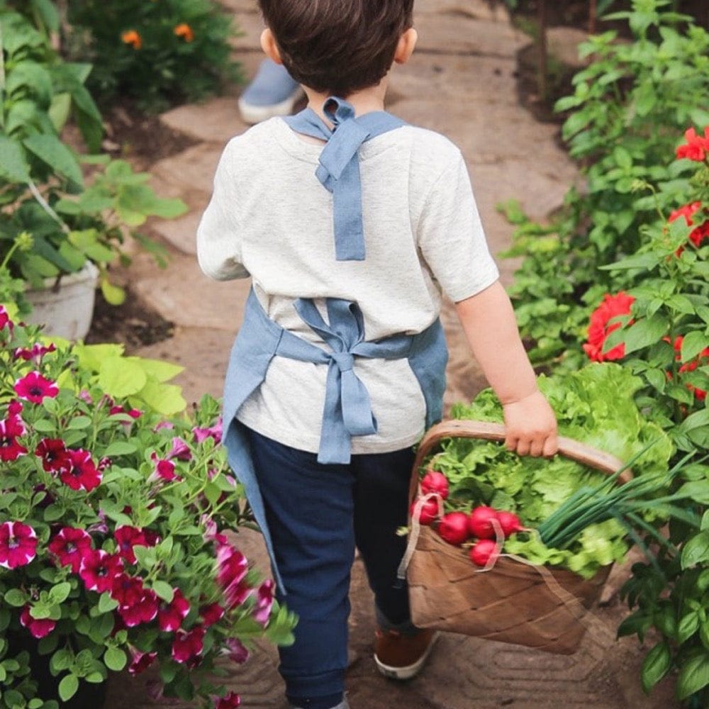 Linen Apron for Kids in Gray Blue - Tweed Real Food
