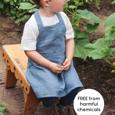 Linen Apron for Kids in Gray Blue - Tweed Real Food