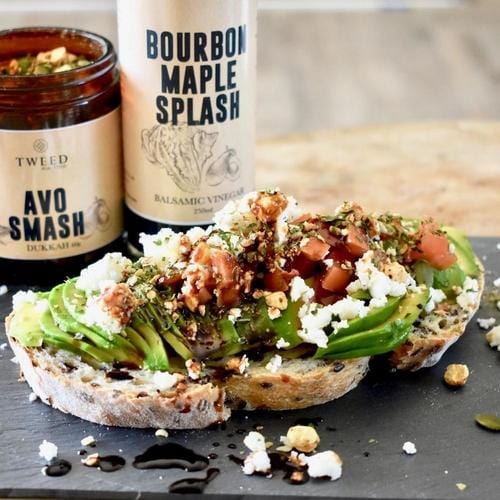 Smashed avo toast made with the Avo Smash Gourmet Gift Hamper