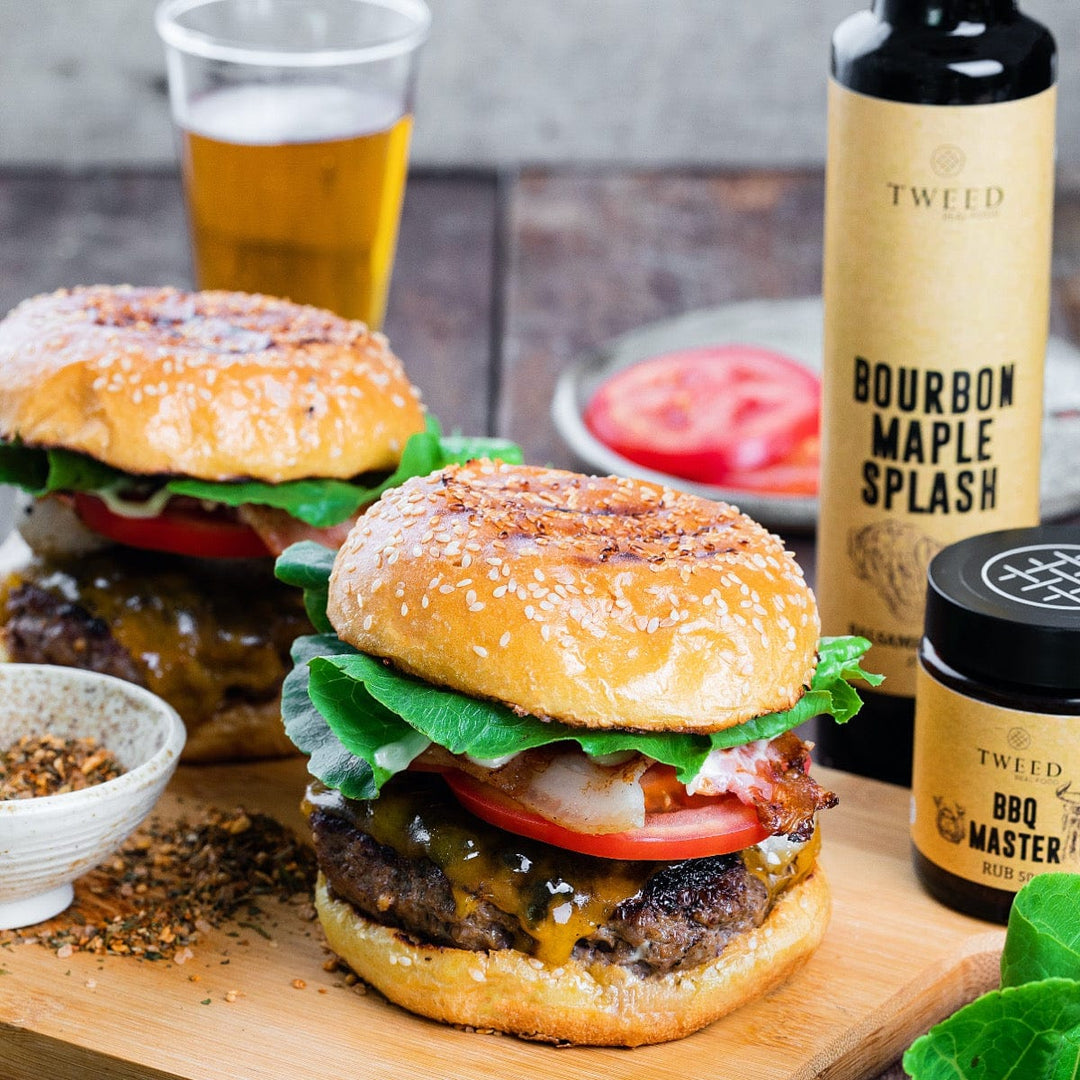 BBQ burger made with the BBQ Deluxe Gift Hamper