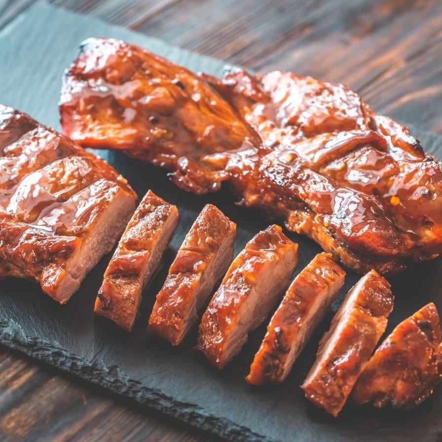 Sticky Chinese barbecue pork with Tweed Real Food Fire and Spice Grinder Salt