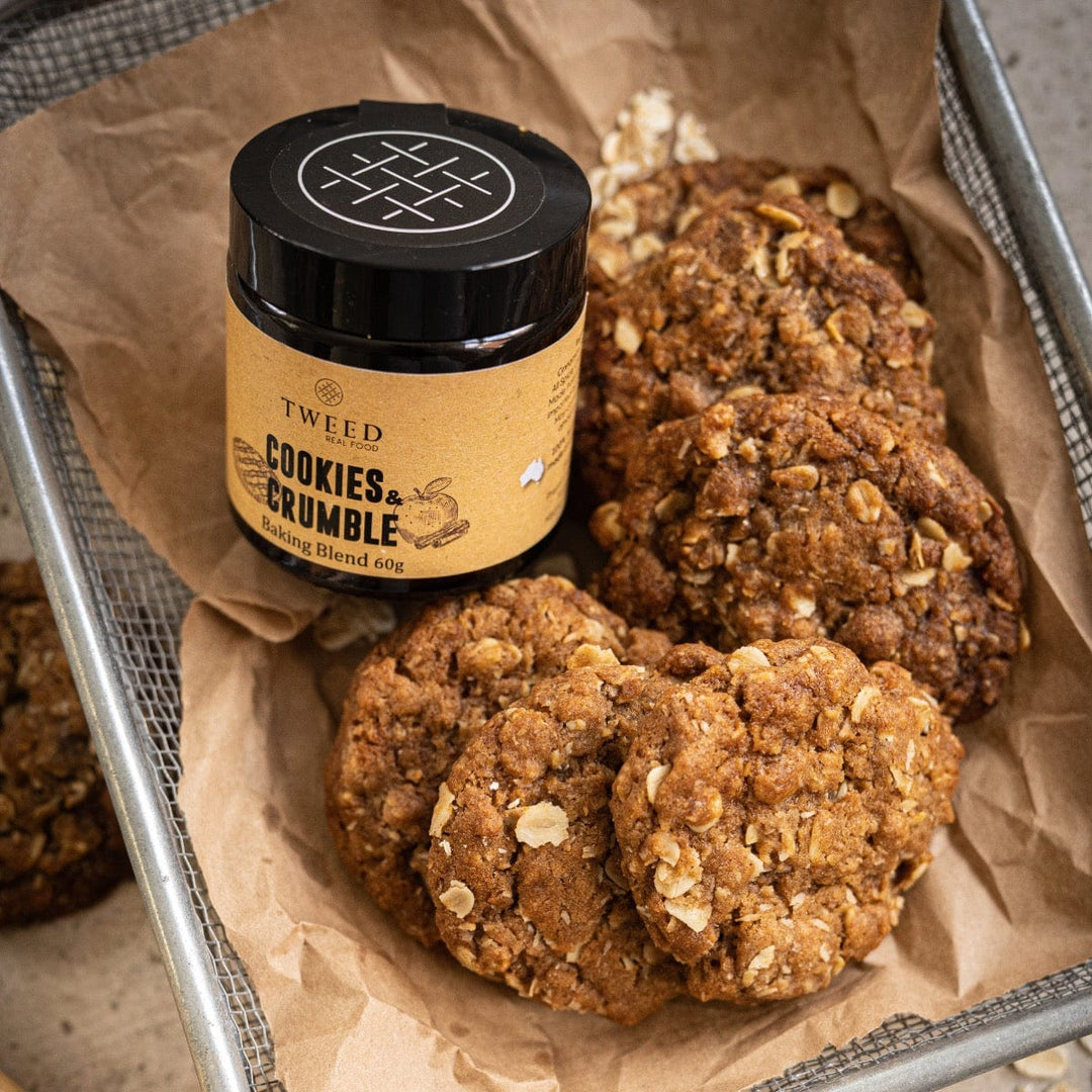 Anzac cookies made with Tweed Real Food Cookies and Crumble Baking Blend