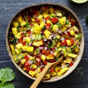 Mango salsa made with Tweed Real Food Pina Colada Splash balsamic vinegar