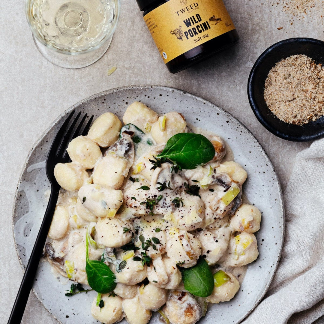 Gnocchi in creamy mushroom sauce with Tweed Real Food Wild Porcini Salt