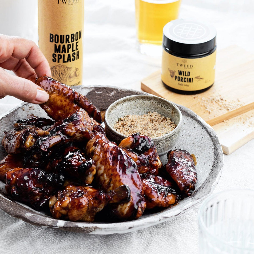 Sticky BBQ chicken wings with Tweed Real Food Wild Porcini Salt