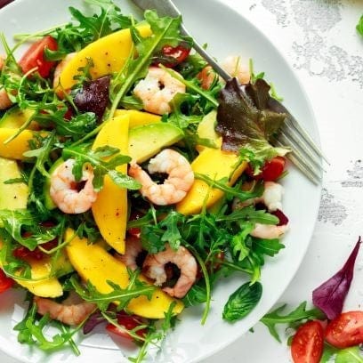 Prawn and mango salad with Tweed Real Food Summer Fruit Splash balsamic vinegar